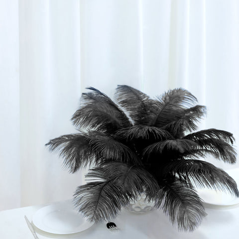 12 Pack | 13-15 Natural Plume Real Ostrich Feathers Vase Centerpiece -  Black
