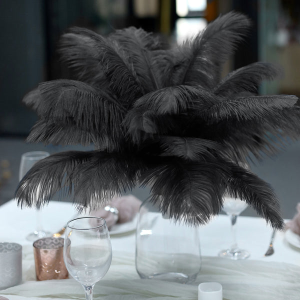 12 Pack | 13"-15" Natural Plume Real Ostrich Feathers Vase Centerpiece - Black