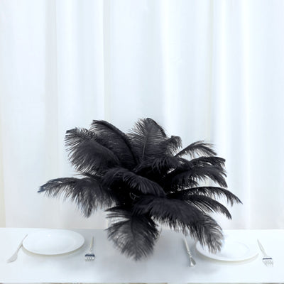 12 Pack | 13"-15" Natural Plume Real Ostrich Feathers Vase Centerpiece - Black