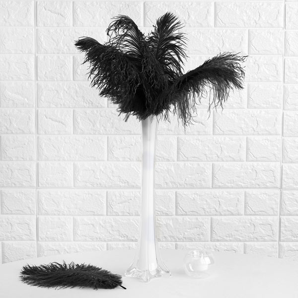 12 Pack | 13"-15" Natural Plume Real Ostrich Feathers Vase Centerpiece - Black