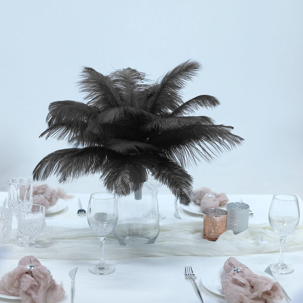 12 Pack | 13"-15" Natural Plume Real Ostrich Feathers Vase Centerpiece - Black