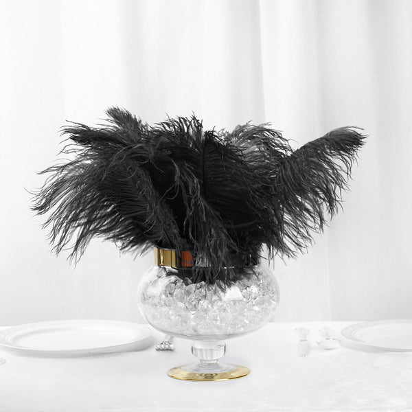 12 Pack | 13"-15" Natural Plume Real Ostrich Feathers Vase Centerpiece - Black