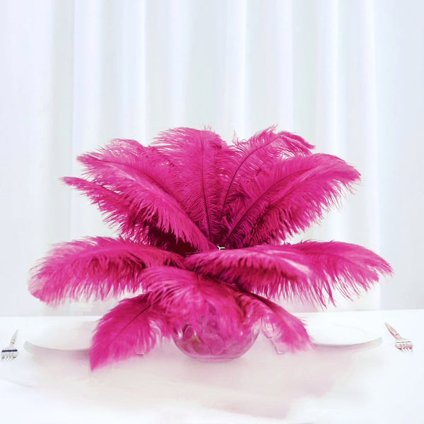 12 Pack | 13"-15" Natural Plume Real Ostrich Feathers Vase Centerpiece - Fushia