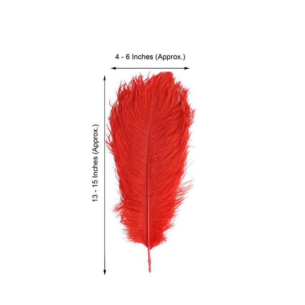 12 Pack | 13"-15" Natural Plume Real Ostrich Feathers Vase Centerpiece - Red