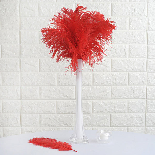 12 Pack | 13"-15" Natural Plume Real Ostrich Feathers Vase Centerpiece - Red