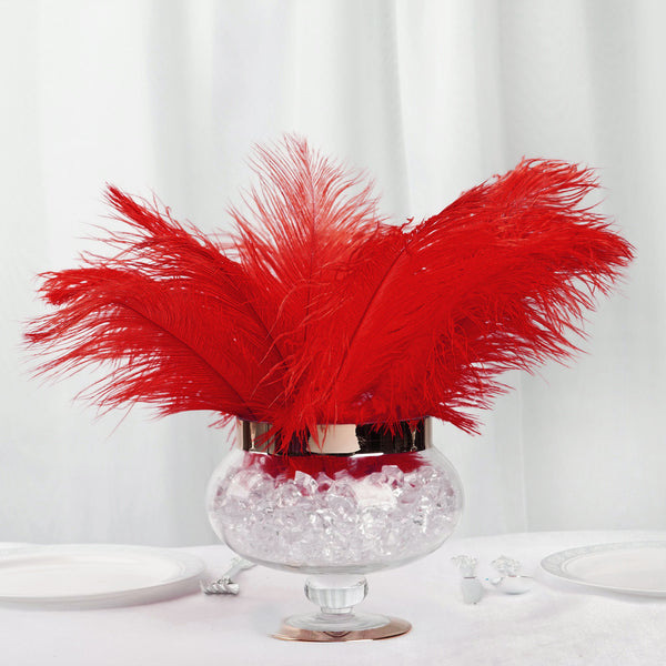 12 Pack | 13"-15" Natural Plume Real Ostrich Feathers Vase Centerpiece - Red