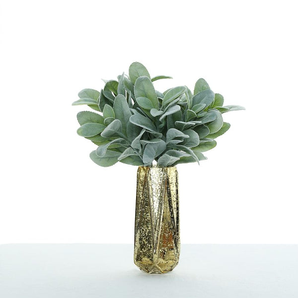 Pack of 4 | 12inch Frosted Green Artificial Flocked Lambs Ear Leaf Spray