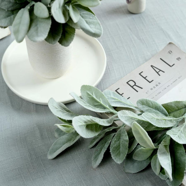 Pack of 4 | 12inch Frosted Green Artificial Flocked Lambs Ear Leaf Spray