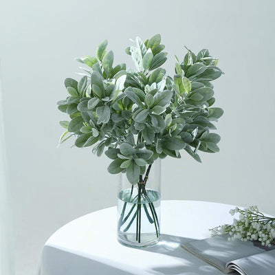 Pack of 2 | 24inches Frosted Green Artificial Flocked Lambs Ear Leaf Spray