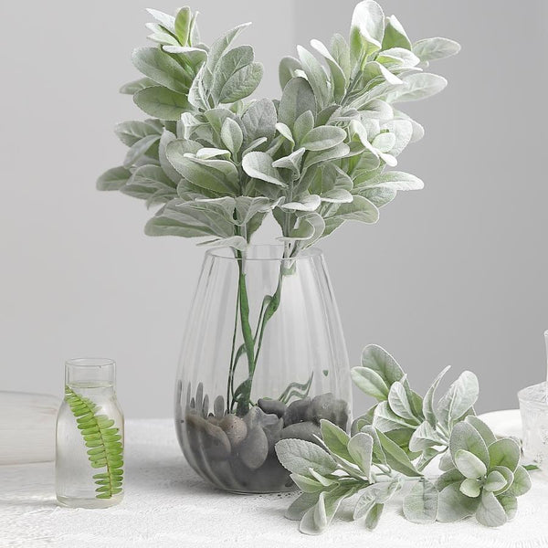 Pack of 2 | 24inches Frosted Green Artificial Flocked Lambs Ear Leaf Spray