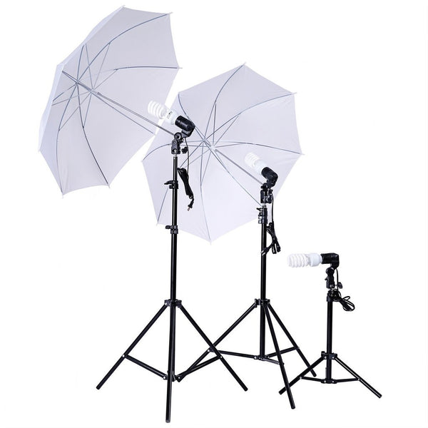 10Ft Background Support System, 600W 6500K White Umbrella Lighting Photo Video Studio Kit With Chromakey Background Muslins (Green Black White) - Free Carry Case
