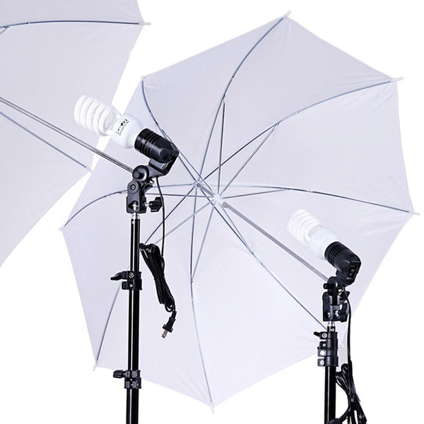 10Ft Background Support System, 600W 6500K White Umbrella Lighting Photo Video Studio Kit With Chromakey Background Muslins (Green Black White) - Free Carry Case