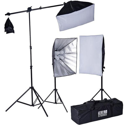 2400 Watt Softbox Photo Studio Continuous Lighting Kit With Boom Arm Hairlight Softbox