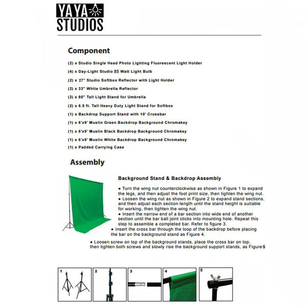 1200 Watts White Umbrella Soft box Continuous Lighting Photo Video Studio Kit With Chromakey Background Muslins (Green Black White)