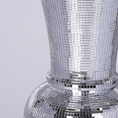 24" Silver Polystone Pedestal Floor Mirrored Mosaic Vase