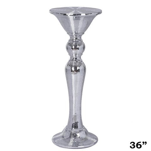 3 ft Silver Polystone Mirror Mosaic Pedestal Floor Vase