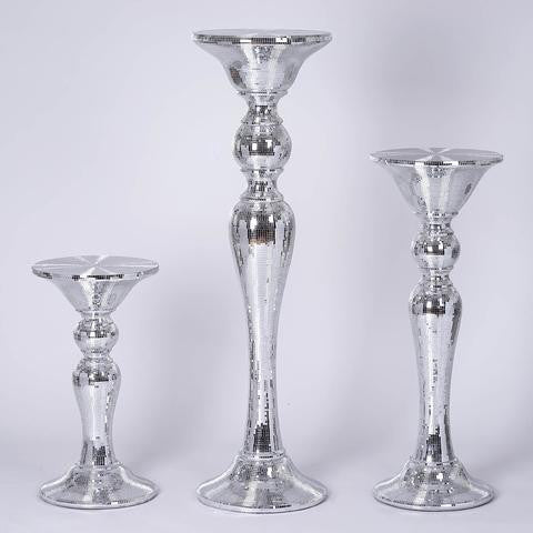 48” Silver Mirror Mosaic Polystone Floor Vase Wedding Aisle Prop Party Columns
