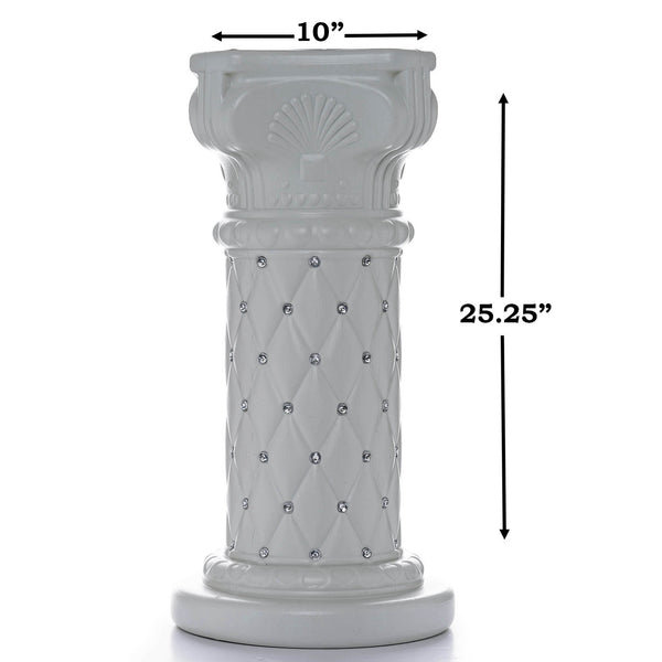 2 Pack | 25" Tall White PVC | 10mm Crystal Beaded Studded French Inspired Pedestal Column Stand