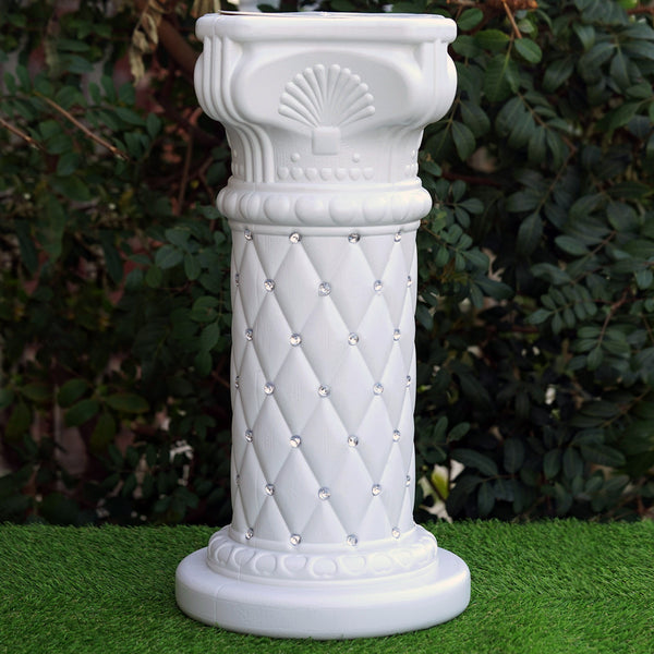 2 Pack | 25" Tall White PVC | 10mm Crystal Beaded Studded French Inspired Pedestal Column Stand