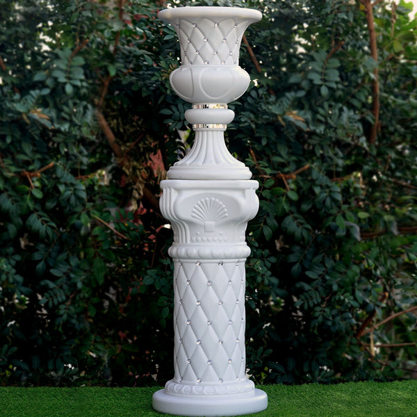 2 Pack | 18" Tall White PVC | 10mm Crystal Studded Italian Inspired | Pedestal Column Plant Stand Pot