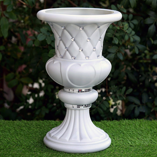 2 Pack | 18" Tall White PVC | 10mm Crystal Studded Italian Inspired | Pedestal Column Plant Stand Pot