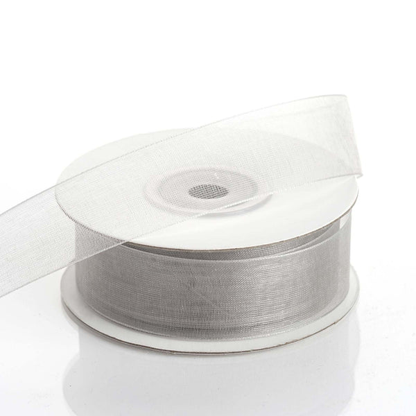 7/8" x 25 Yards Sheer Organza Ribbon - Silver