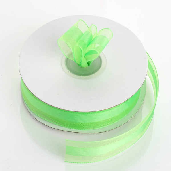 7/8" x 25 Yards Organza Ribbon With Satin Center - Apple Green