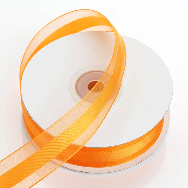 7/8" x 25 Yards Organza Ribbon With Satin Center - Orange