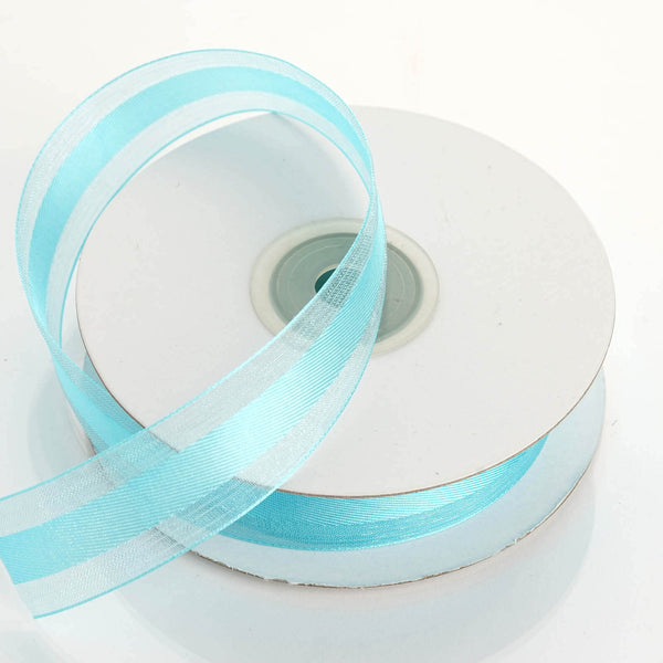 7/8" x 25 Yards Organza Ribbon With Satin Center - Turquoise