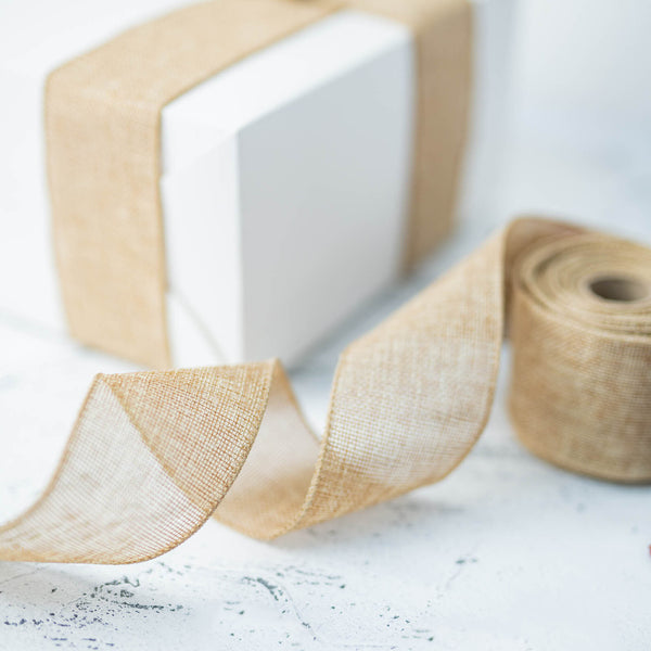 2.5" x 10 Yards Natural Tone Burlap Wired Ribbon