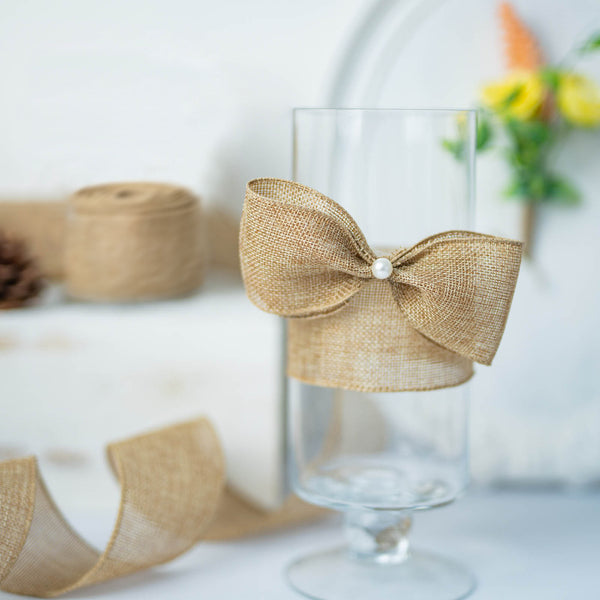 2.5" x 10 Yards Natural Tone Burlap Wired Ribbon