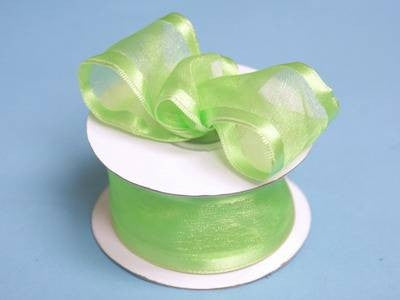 1.5" x 10 Yards Organza Ribbon With Wired Edge - Apple Green