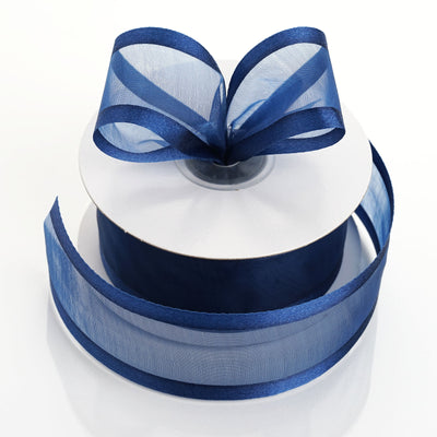 1.5" x 25 Yards Organza Ribbon With Satin Edge - Navy Blue