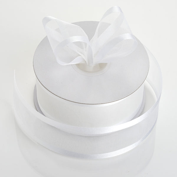 1.5" x 25 Yards Organza Ribbon With Satin Edge - White