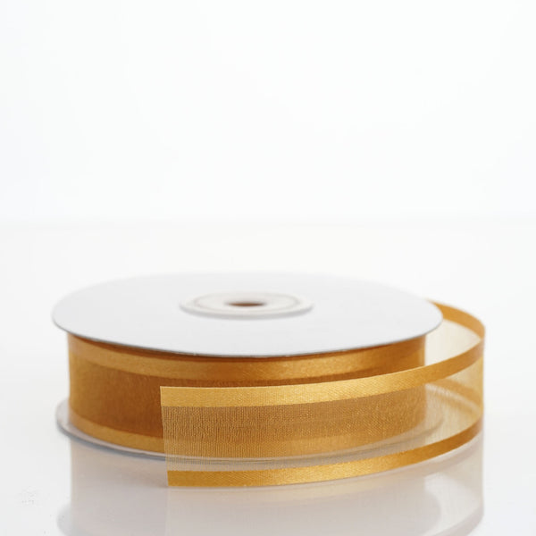 7/8" x 25 Yards Organza Ribbon With Satin Edge - Gold