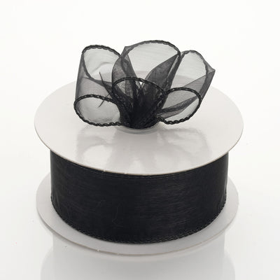 1.5" x 10 Yards Organza Ribbon With Wired Edge - Black