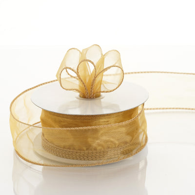 1.5" x 10 Yards Organza Ribbon With Wired Edge - Gold