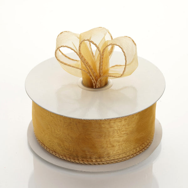 1.5" x 10 Yards Organza Ribbon With Wired Edge - Gold