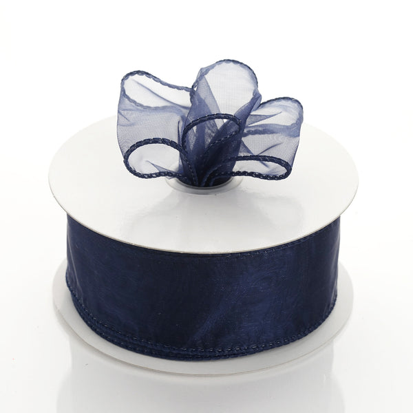 1.5" x 10 Yards Organza Ribbon With Wired Edge - Navy Blue
