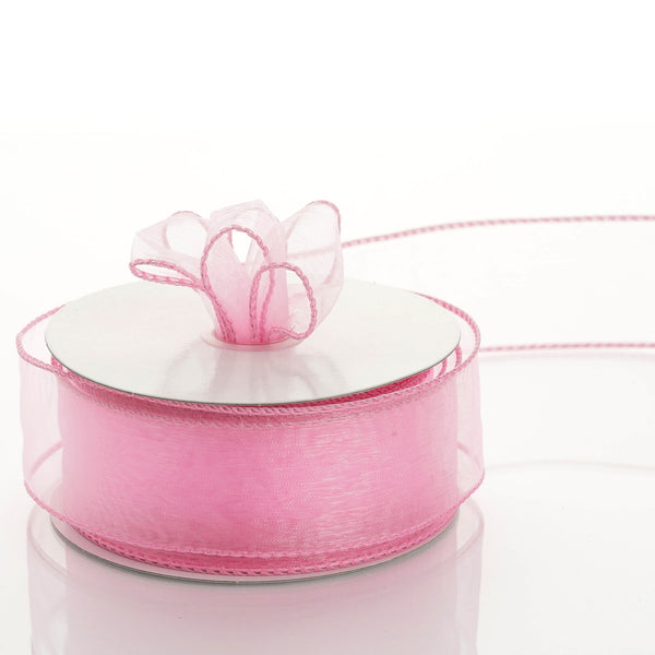 1.5" x 10 Yards Organza Ribbon With Wired Edge - Pink