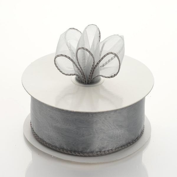 1.5" x 10 Yards Organza Ribbon With Wired Edge - Silver