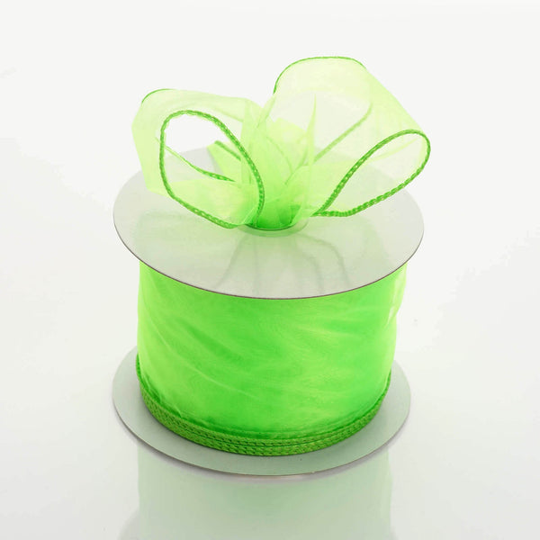 2.5" x 10 Yards Organza Ribbon With Wired Edge - Apple Green