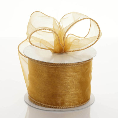 2.5" x 10 Yards Organza Ribbon With Wired Edge - Gold