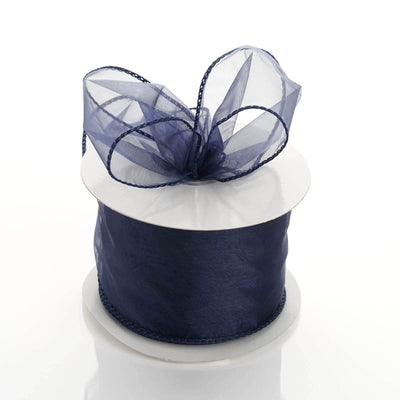 2.5" x 10 Yards Organza Ribbon With Wired Edge - Navy Blue