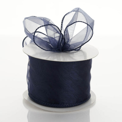 2.5" x 10 Yards Organza Ribbon With Wired Edge - Navy Blue