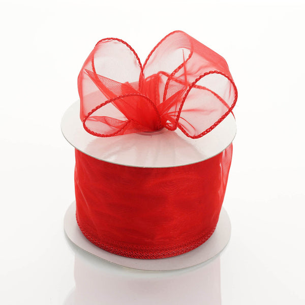 2.5" x 10 Yards Organza Ribbon With Wired Edge - Red