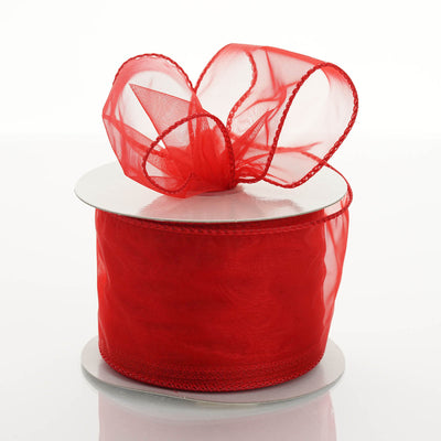 2.5" x 10 Yards Organza Ribbon With Wired Edge - Red