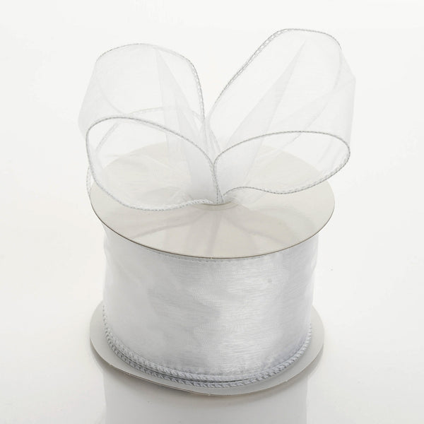 2.5" x 10 Yards Organza Ribbon With Wired Edge - White