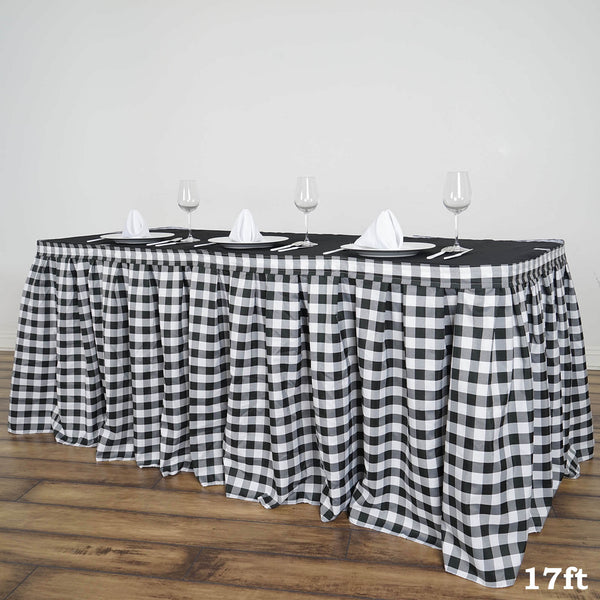 17FT Perfect Picnic Inspired White/Black Checkered Polyester Table Skirt For Wedding Party Event