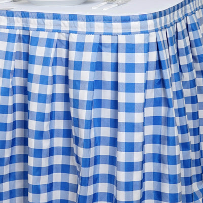 21FT Perfect Picnic Inspired White/Blue Checkered Polyester Table Skirt For Wedding Party Event
